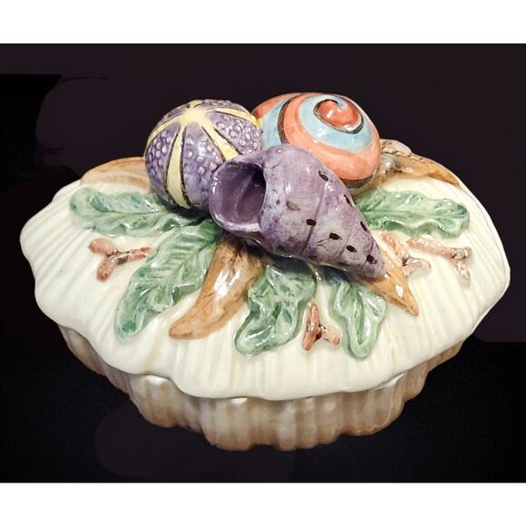 Fitz and Floyd Oceana Collection Sugar Bowl with Lid and Spoon Nautical Shells - Picture 7 of 9